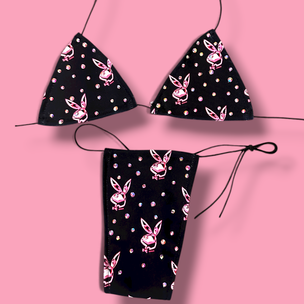 The Nova Microkini, Black + Pink Bunny with Rhinestones