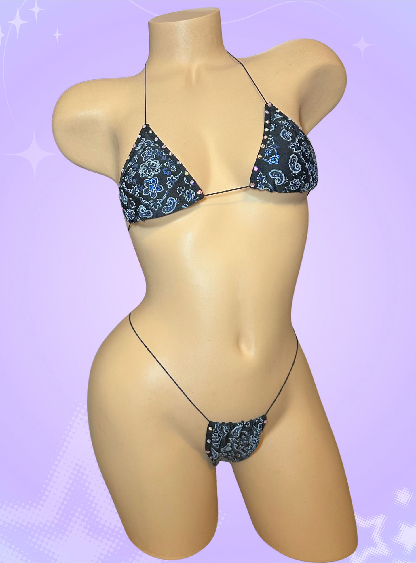 The Nova Microkini, Black and Blue Paisley Print