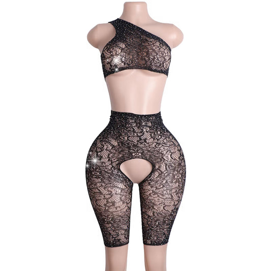 Fishnet Lace Open Crotch 2 Piece