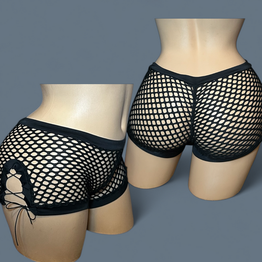 Lace Up Fishnet Shorts