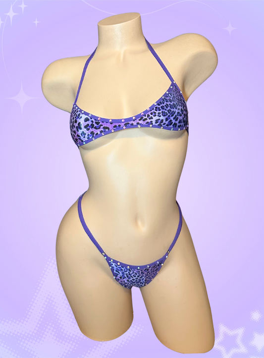 The Jade, Purple Velvet Cheetah with Rhinestones