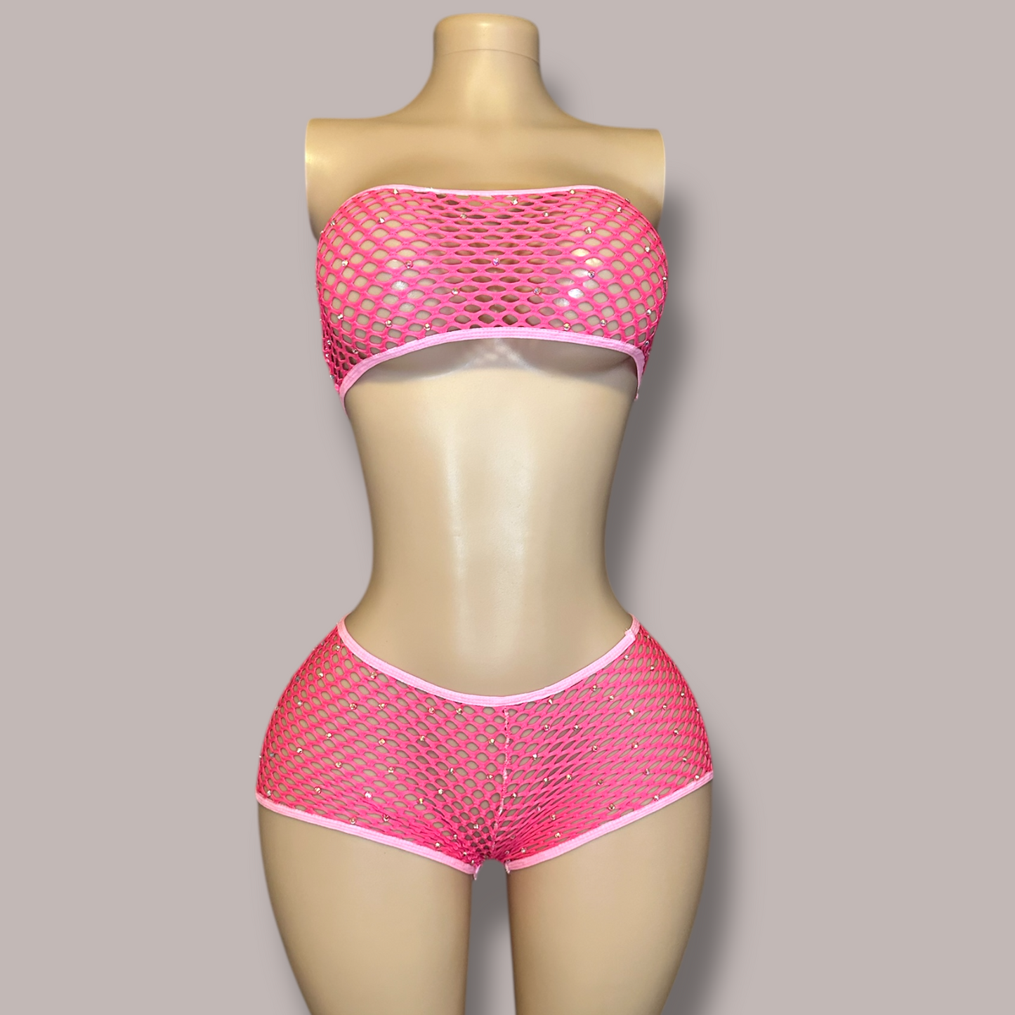 Bubblegum Pink 2 pc Fishnet Set