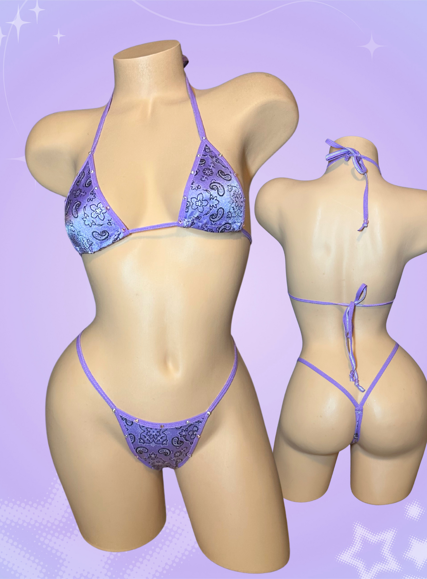 Purple Paisley 2 Piece Thong Bikini