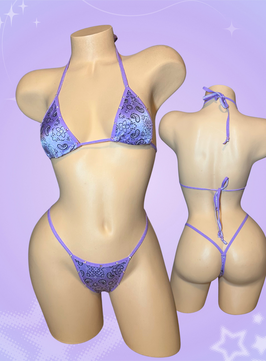 Purple Paisley 2 Piece Thong Bikini
