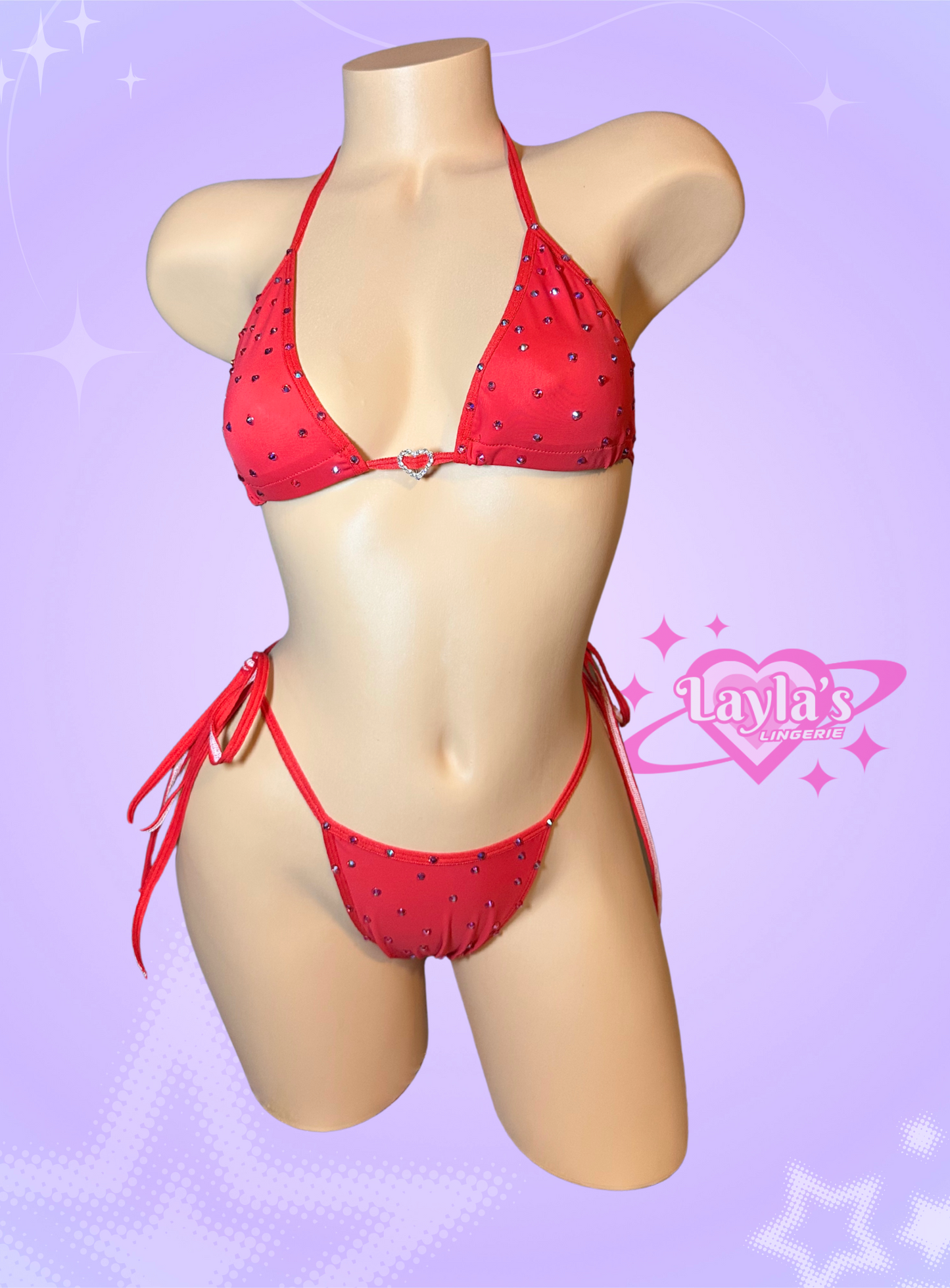 Red Thong Bikini with Rhinestones