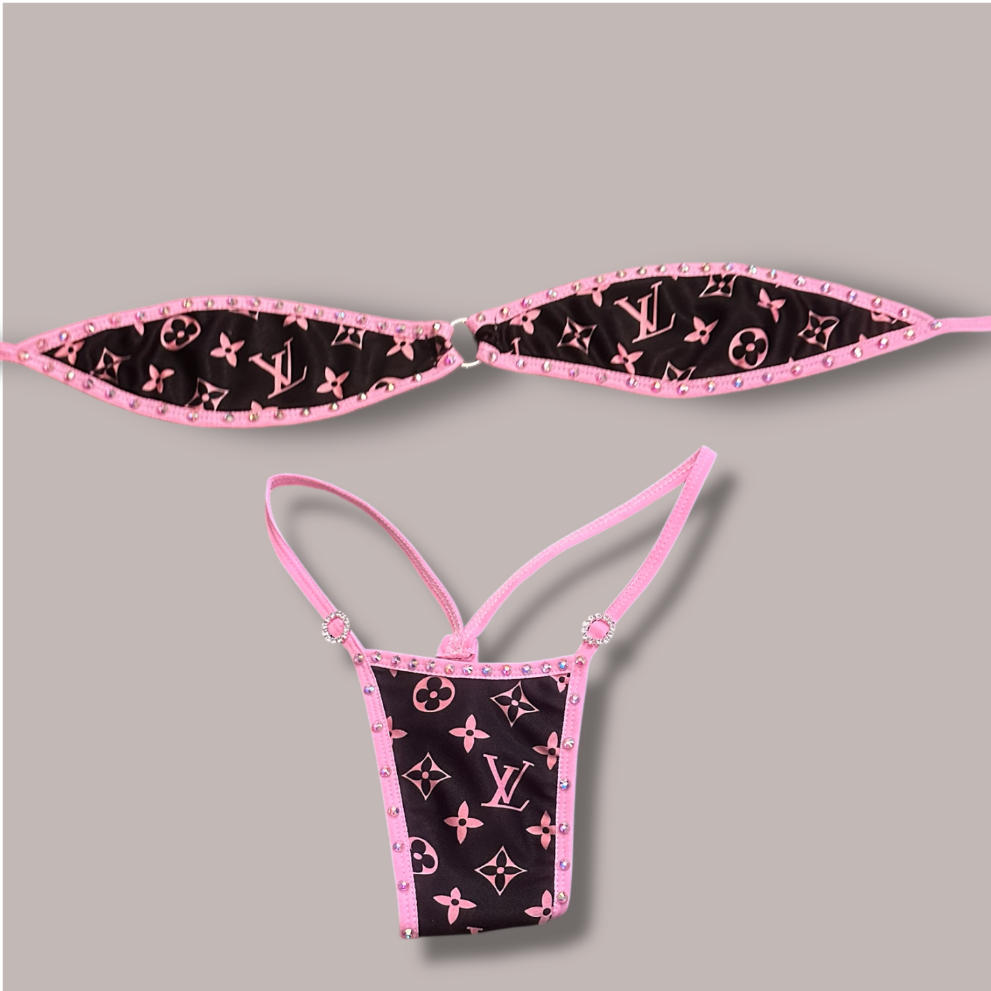 The Gianna, Pink + Black Designer Inspired Print with Gems