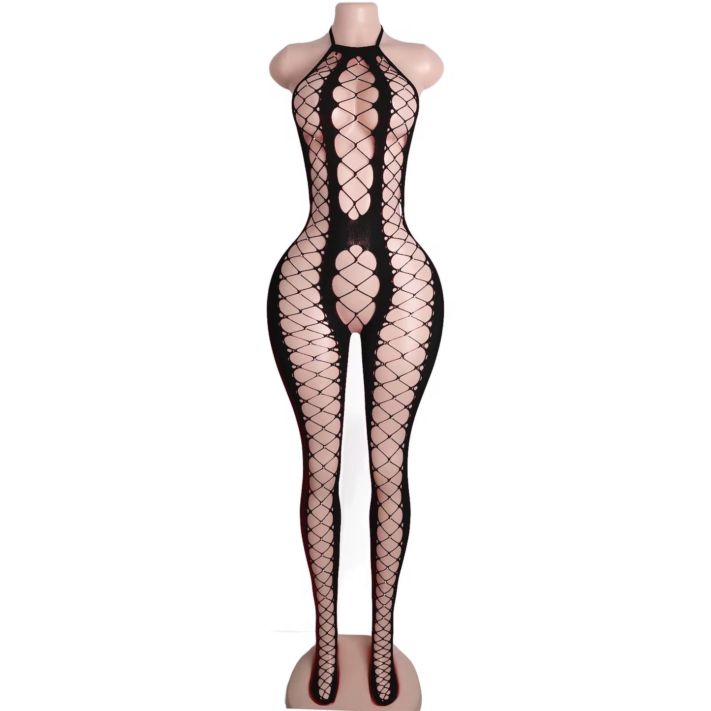 Black Criss-Cross Fishnet Bodysuit