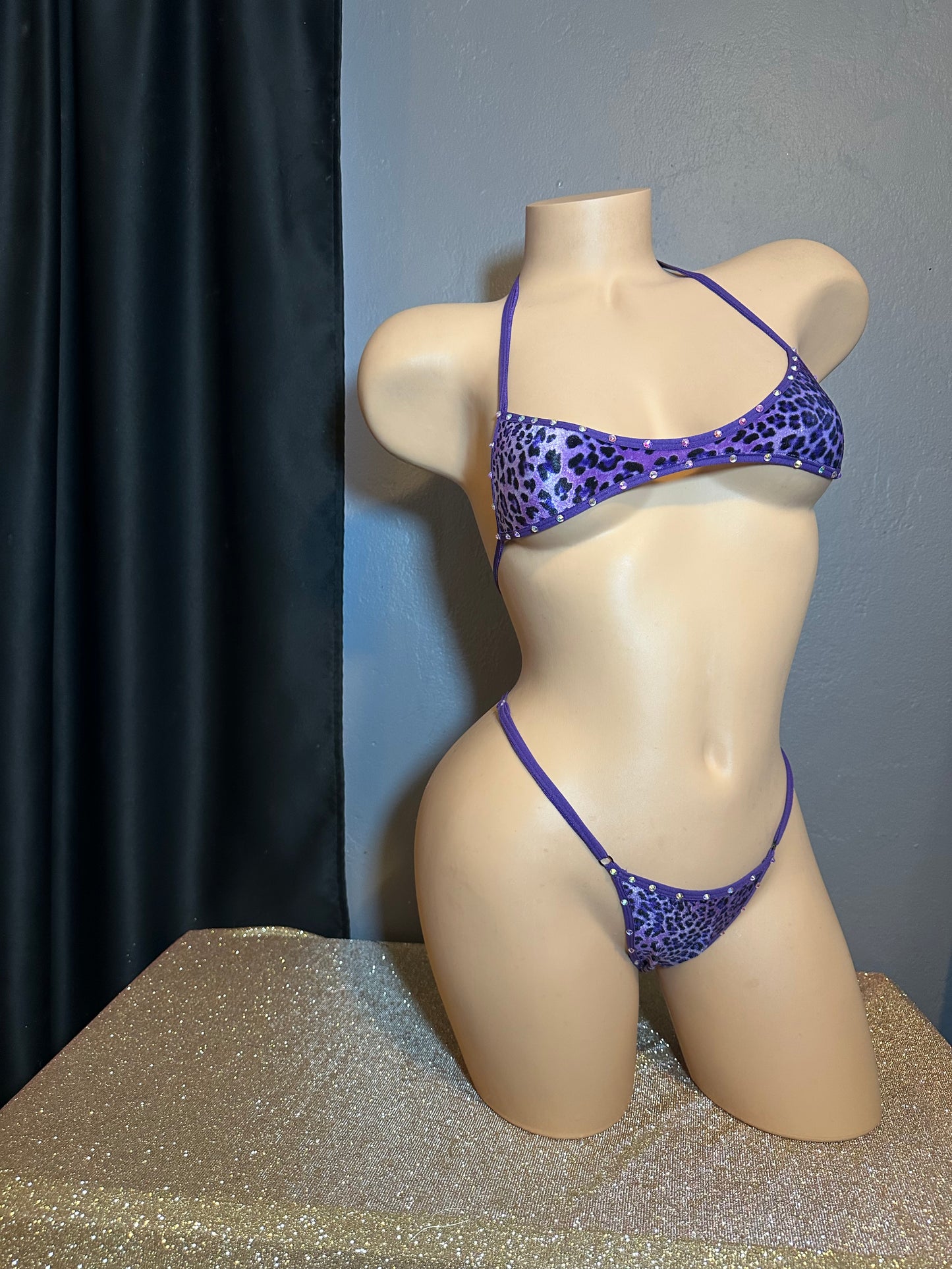 The Jade, Purple Velvet Cheetah with Rhinestones