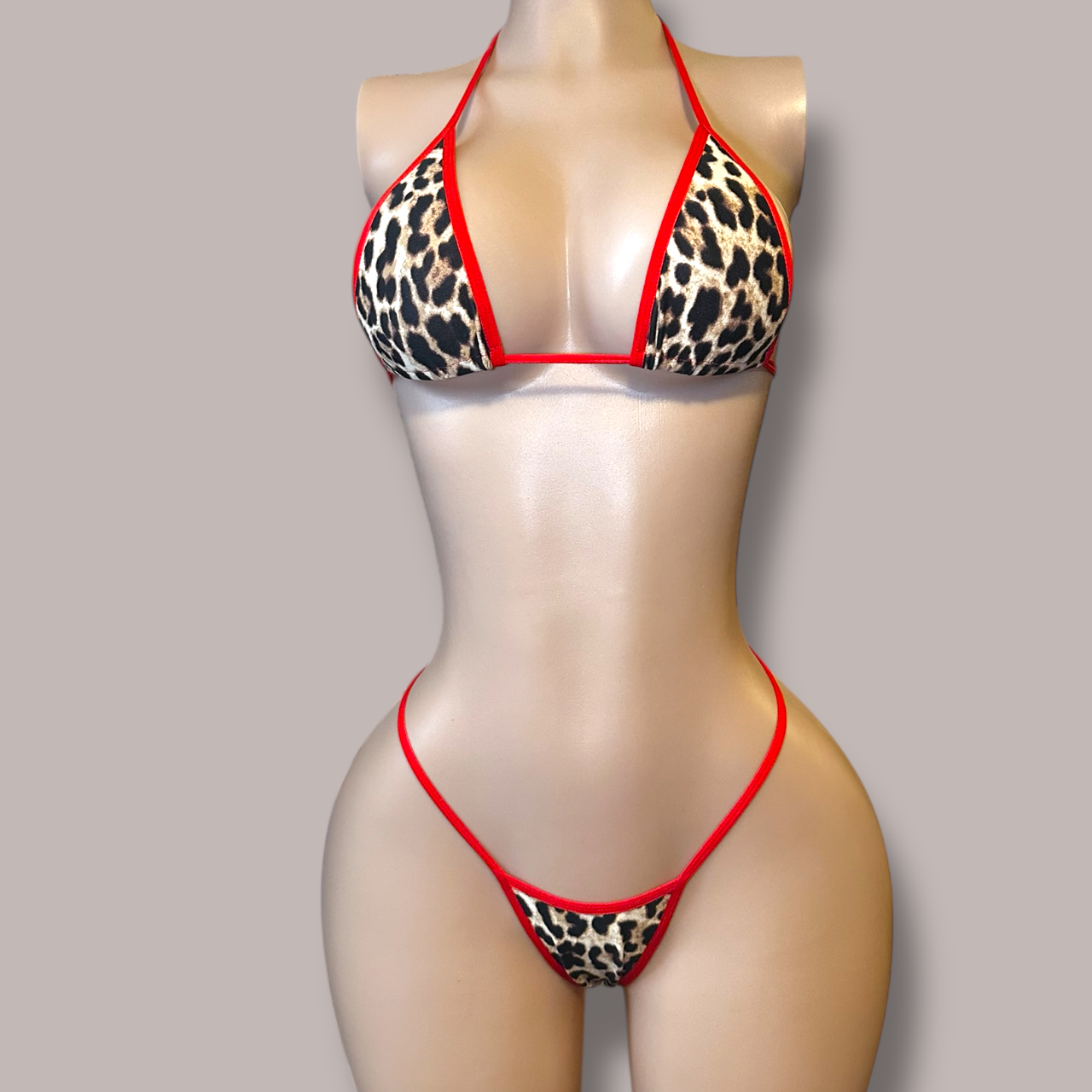 Cheetah + Red 2 Piece Thong Bikini