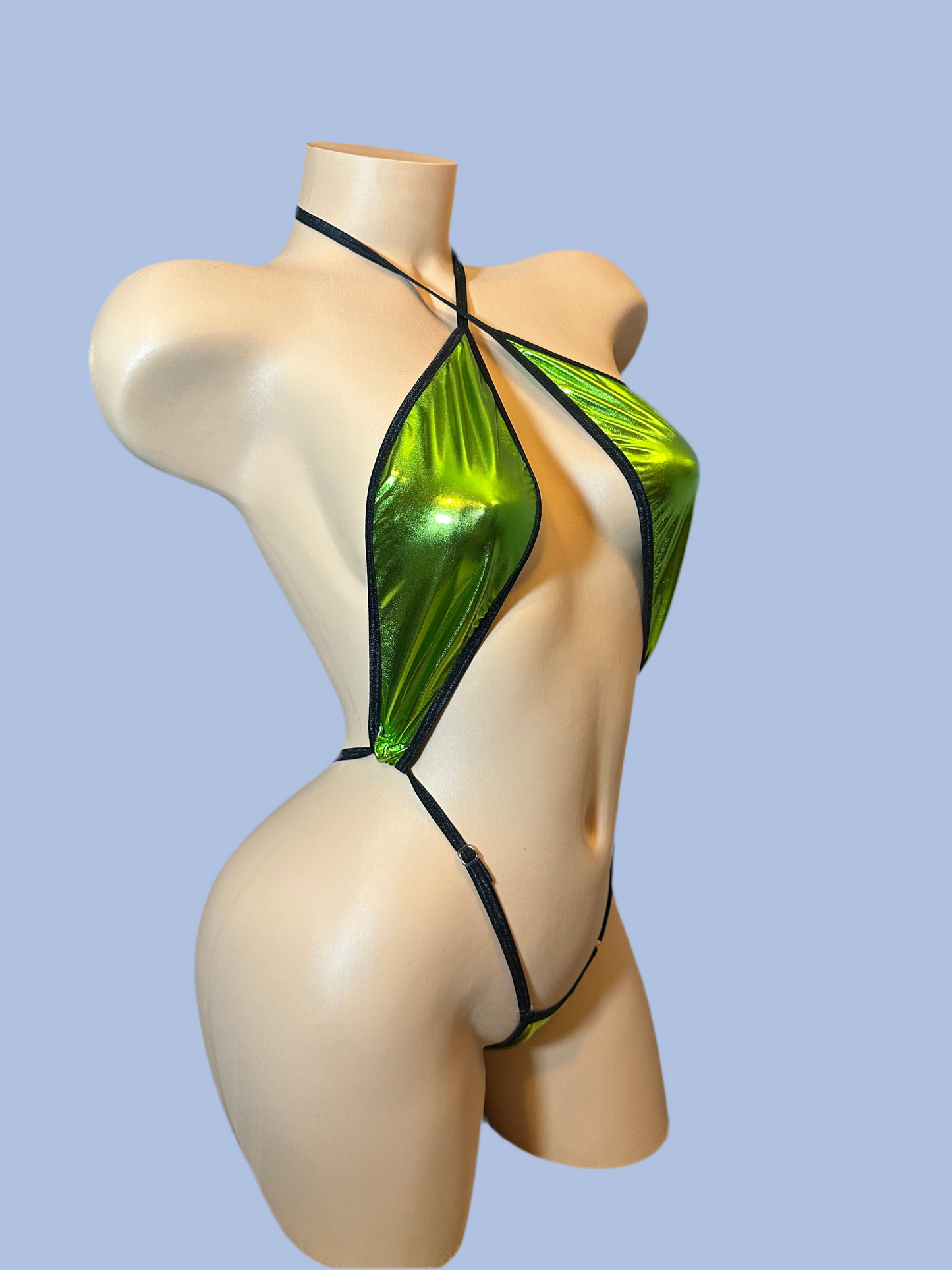 Cross Front One Piece, Metallic Green and Black