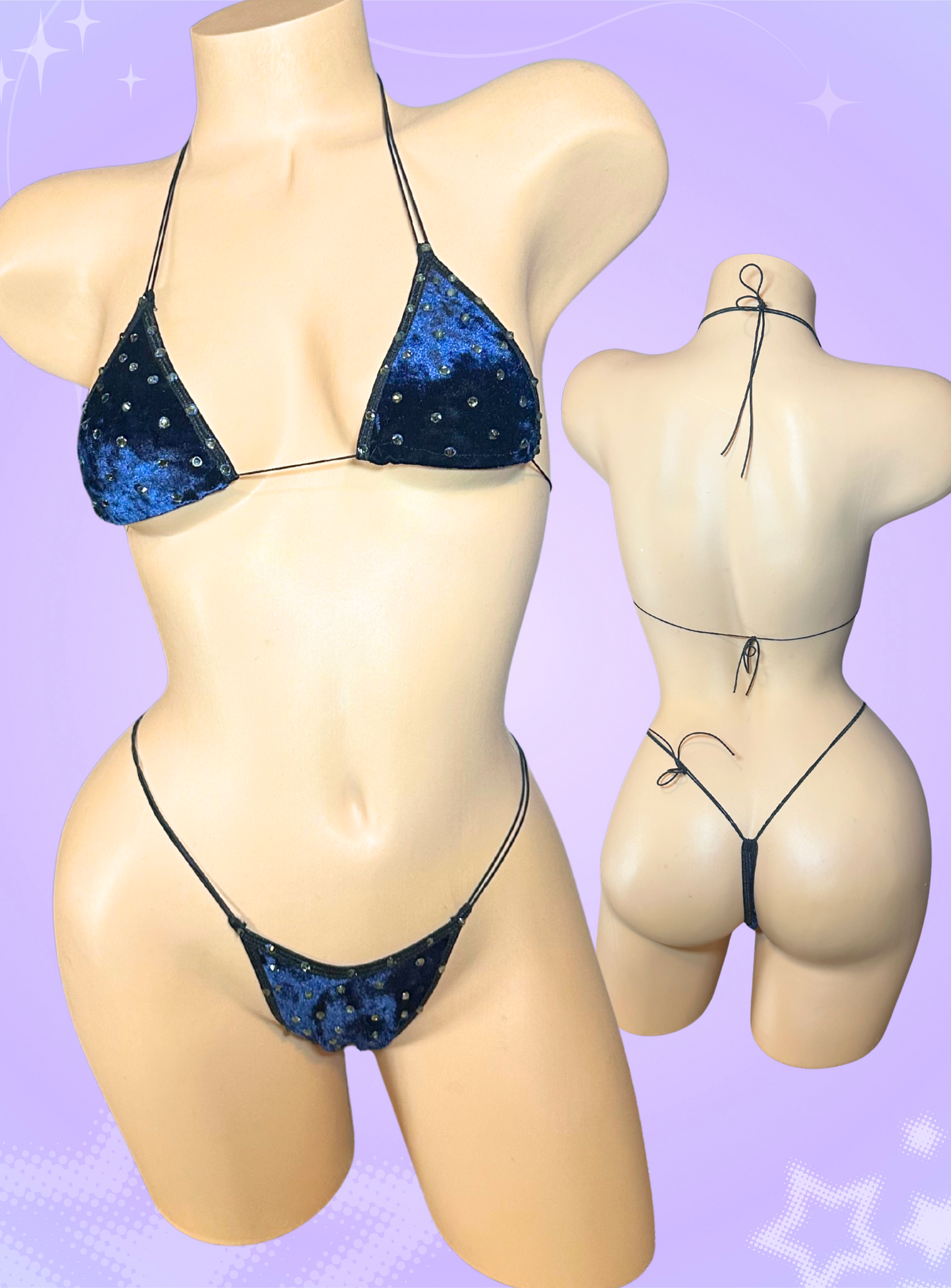The Vixen Microkini, Dark Blue Velvet with Gems