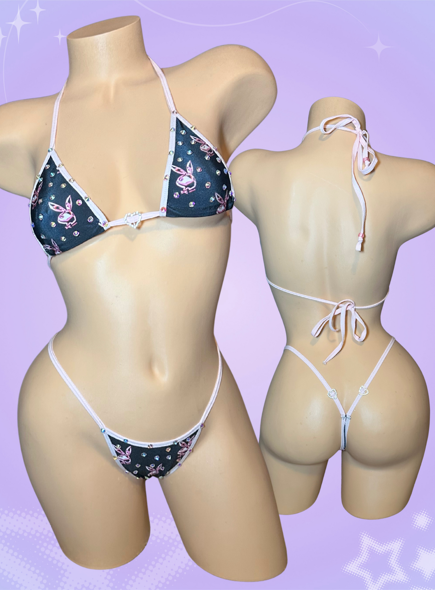 Bunny Black And Pink 2 Piece Thong Bikini