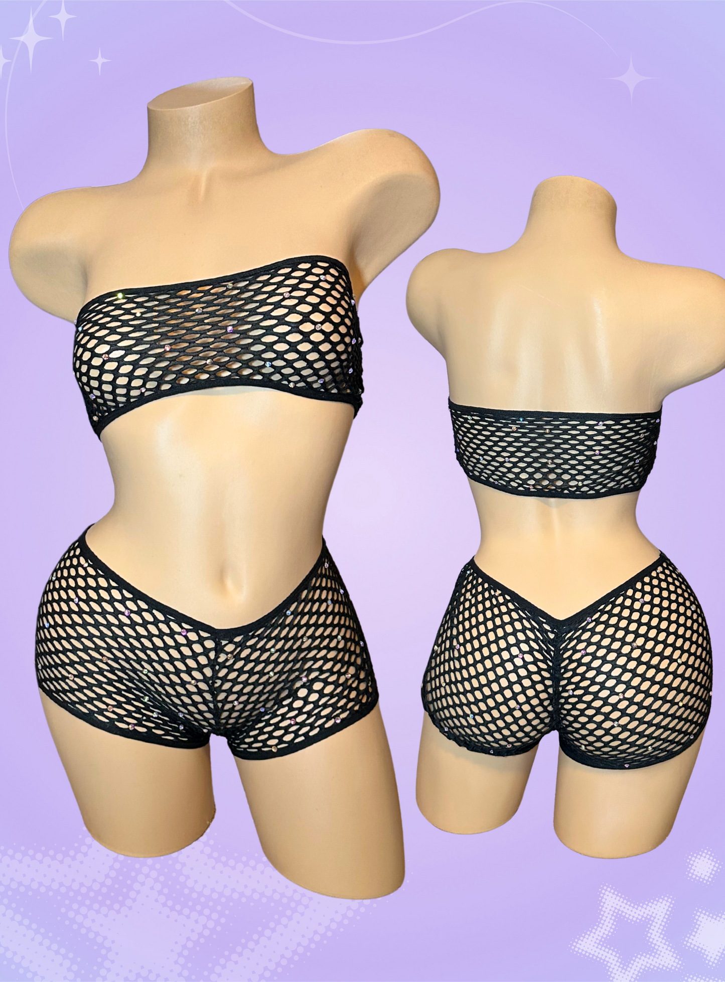 Black Fishnet Tube Top + shorts