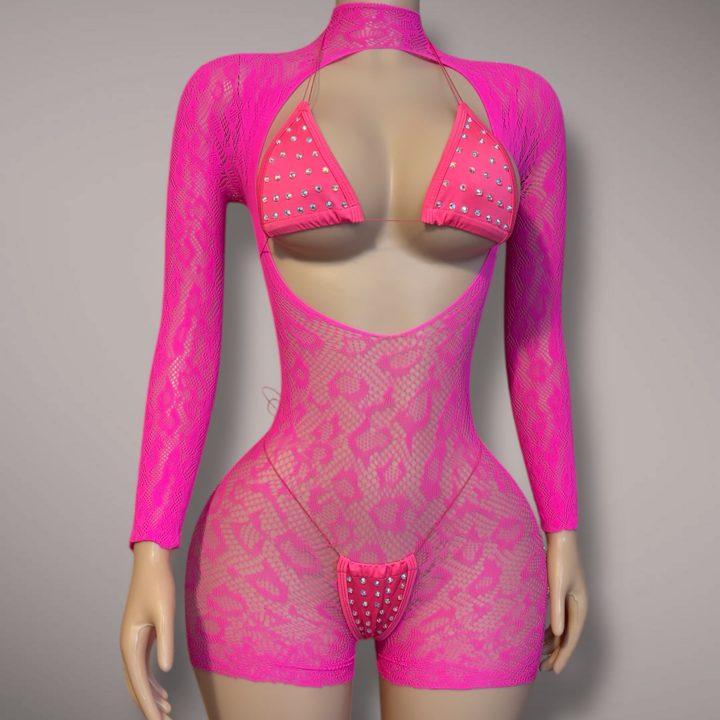 3 pc Fishnet bodysuit + bikini