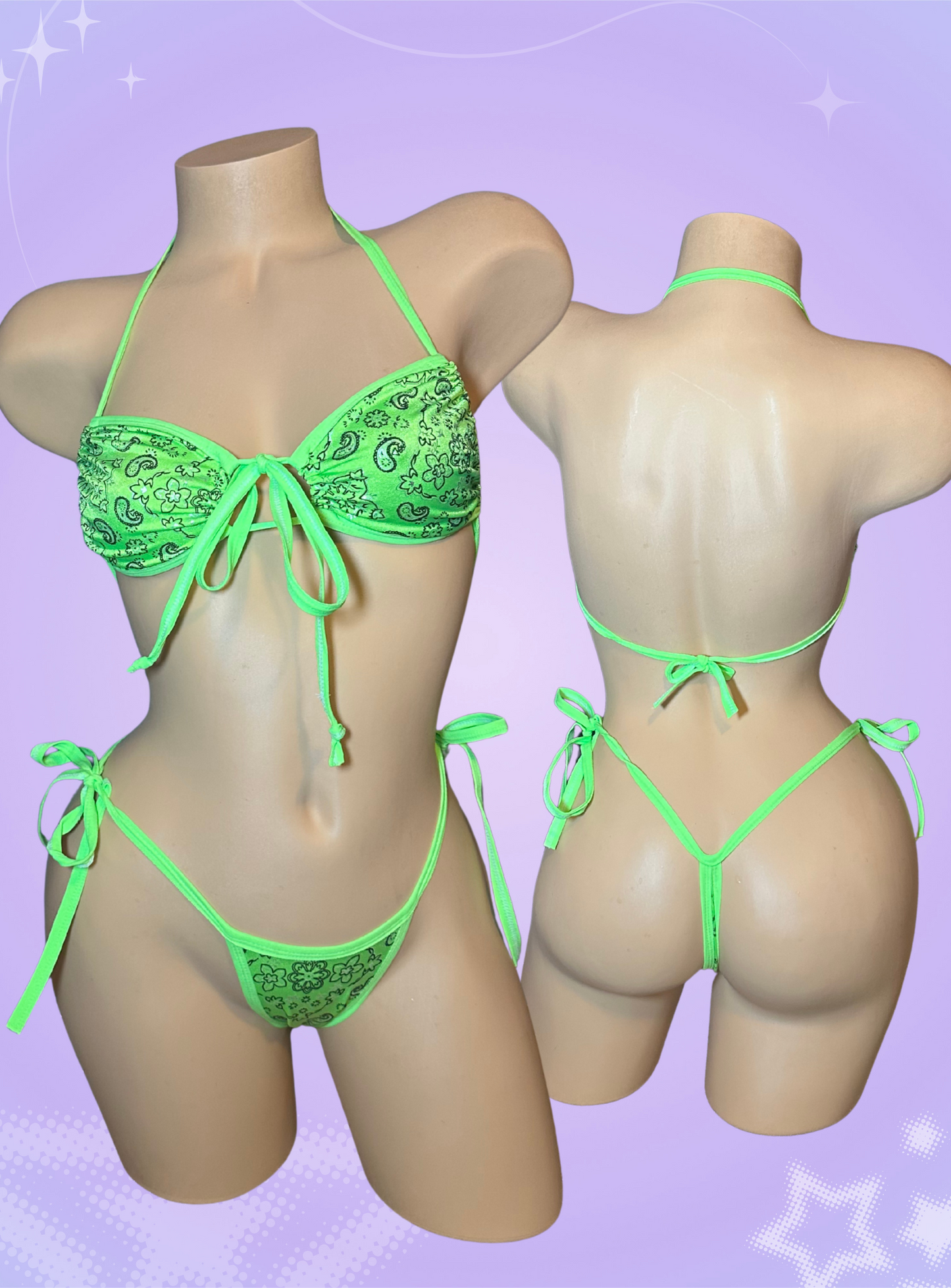 Green Paisley 2 Piece Thong Bikini