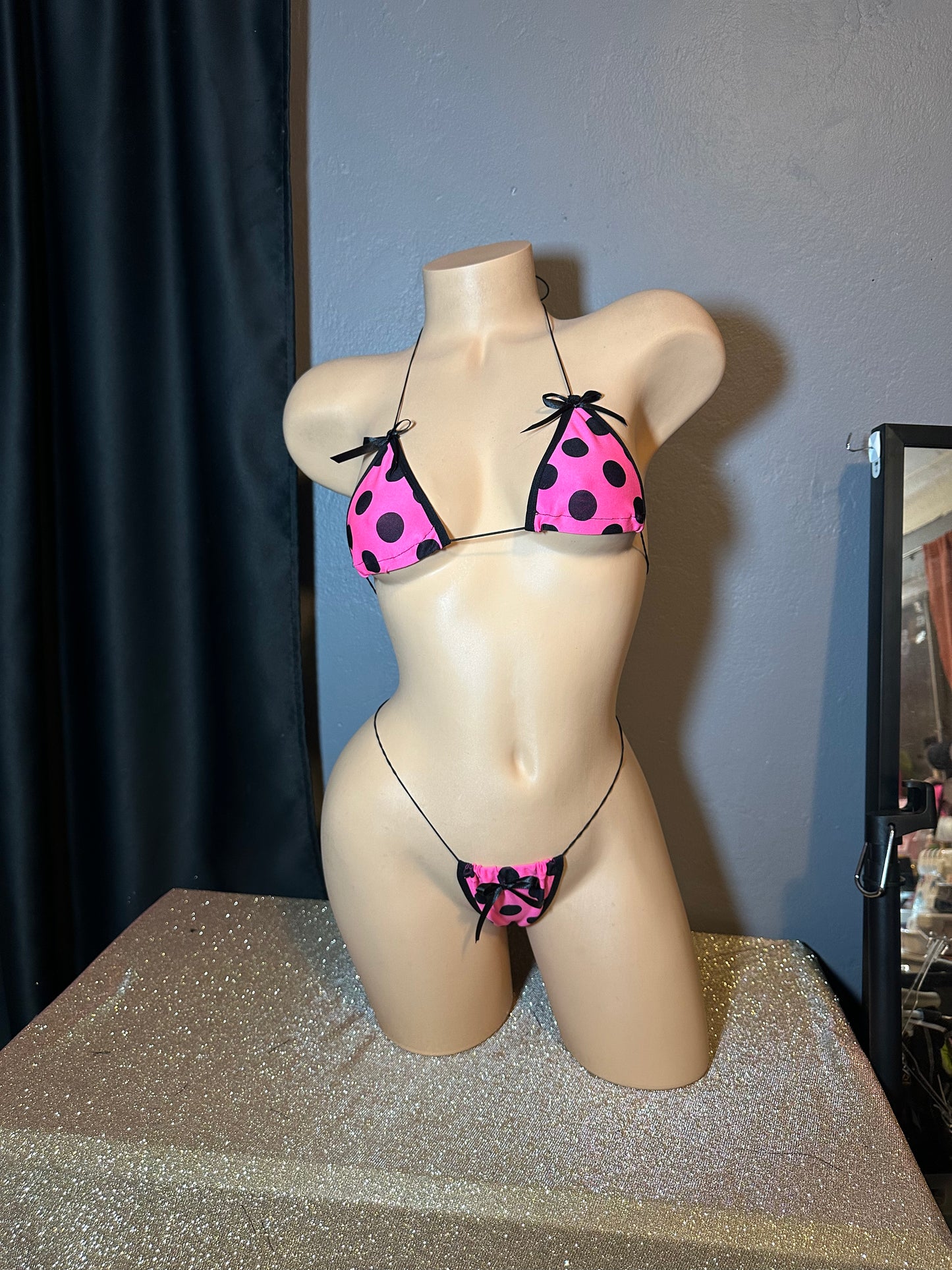 The Nova Microkini, Pink And Black Polka Dots With Bows