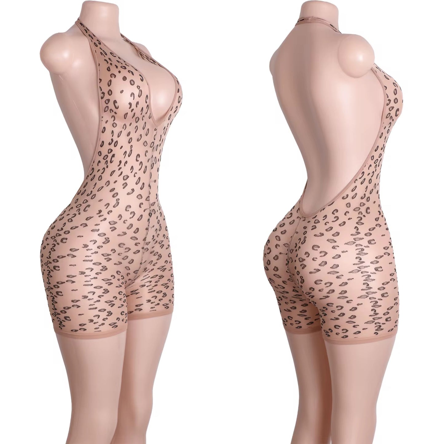 Cheetah Fishnet Romper Shorts