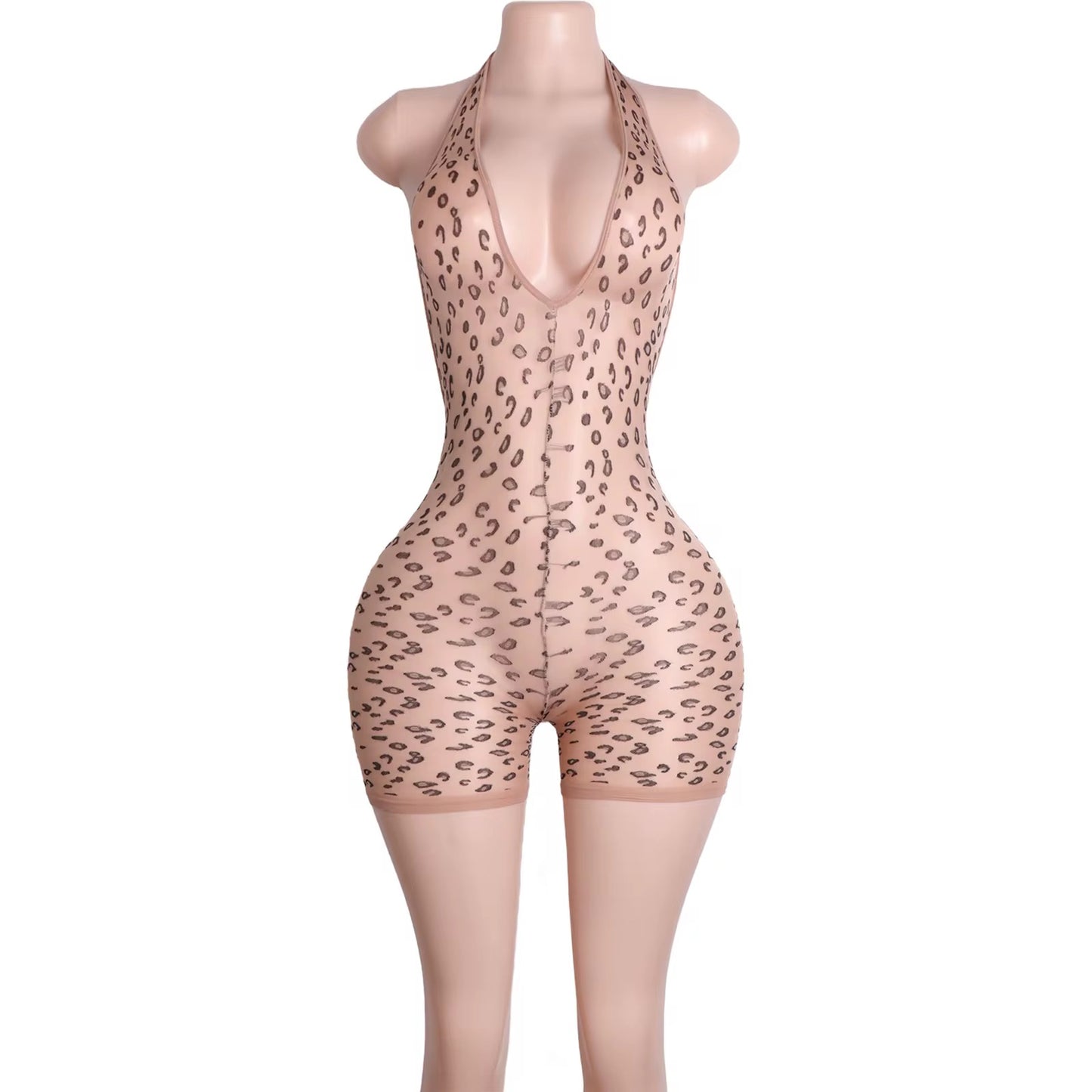Cheetah Fishnet Romper Shorts