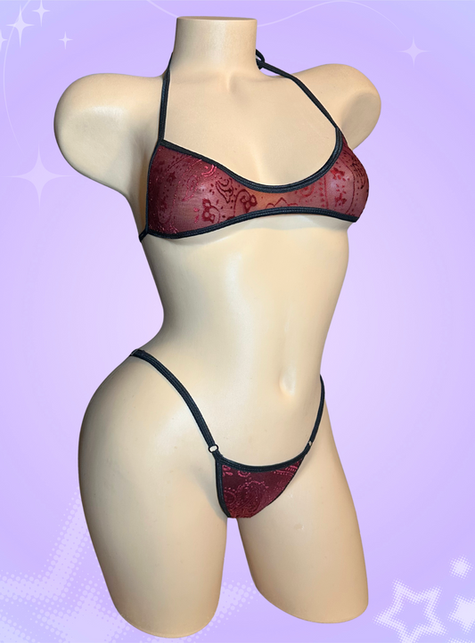 The Jade, Wine + Black  Paisley Sheer Velvet 2 Piece