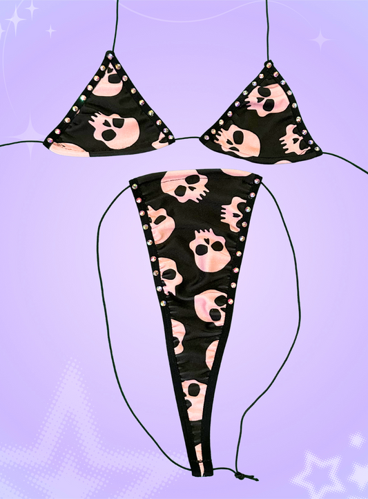 The Nova Microkini, Black and Pink Skulls with Gems
