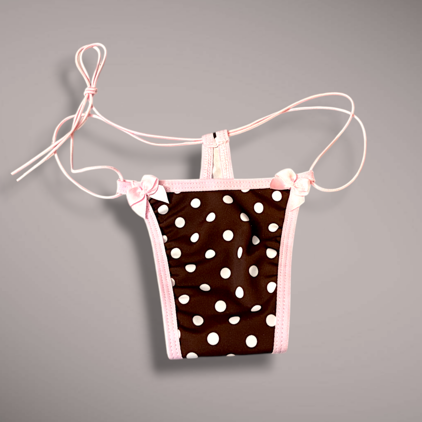 Brown & Pink Polka Dot 2 Piece Thong Bikini