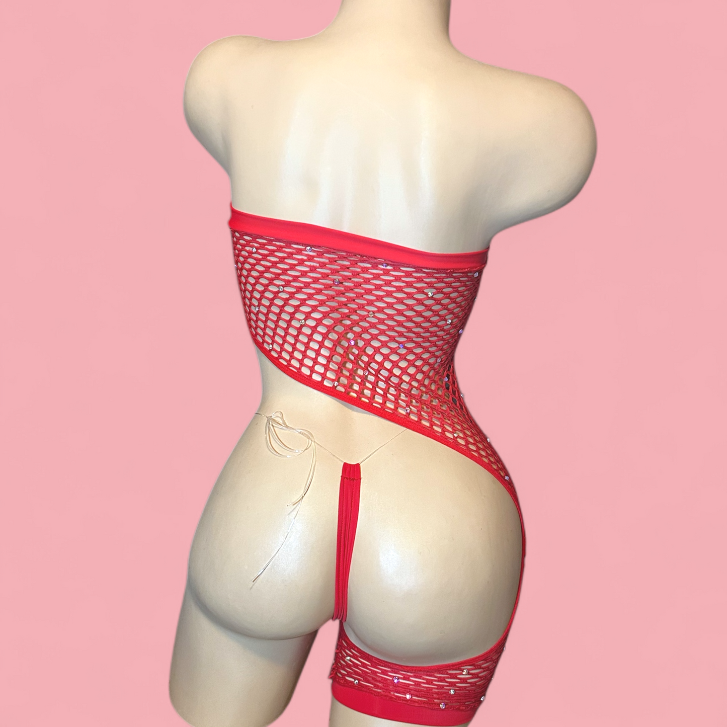 Asymmetrical Red Fishnet Romper