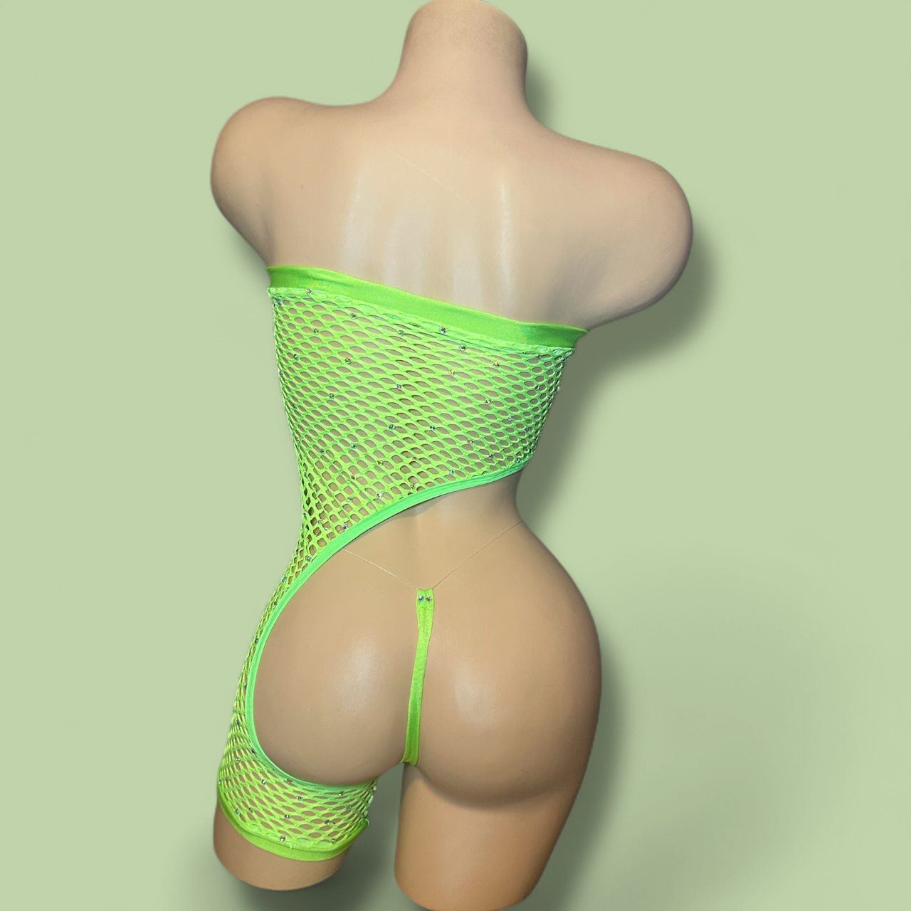 Asymmetrical Green Fishnet Romper