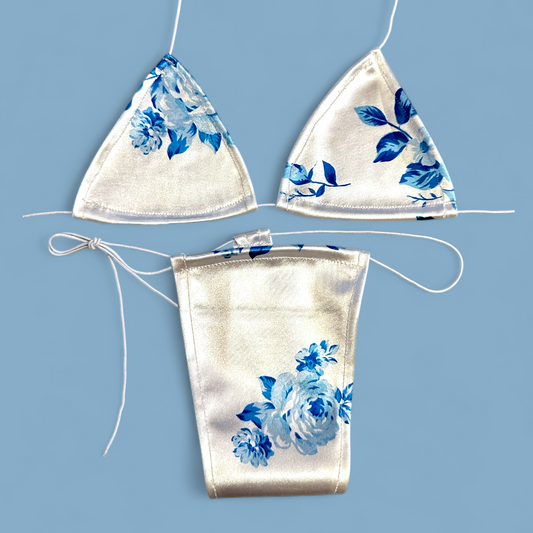 The Nova Microkini, White + Blue Satin