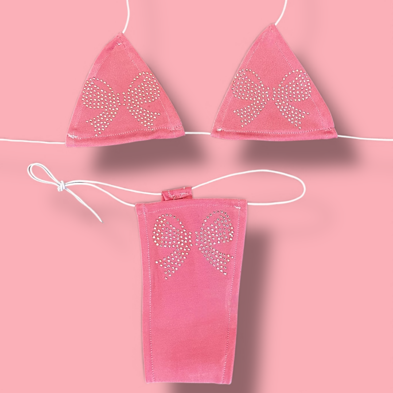 The Nova Microkini, Light Pink with Rhinestone Bows