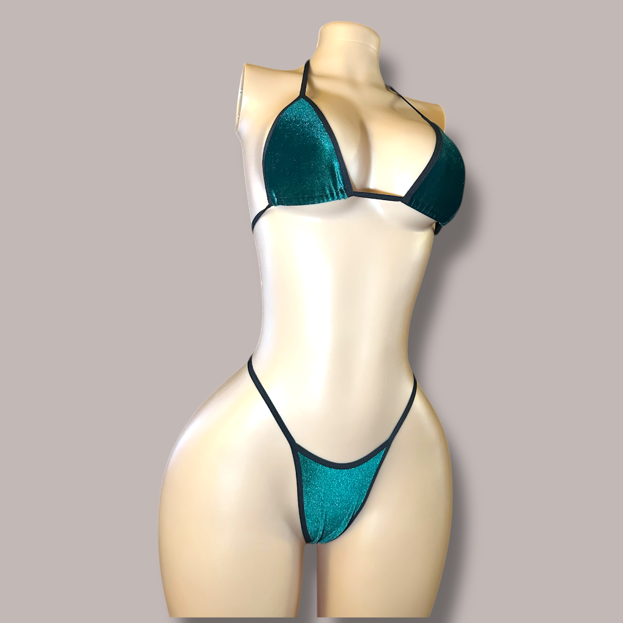 Dark Green Velvet Thong Bikini