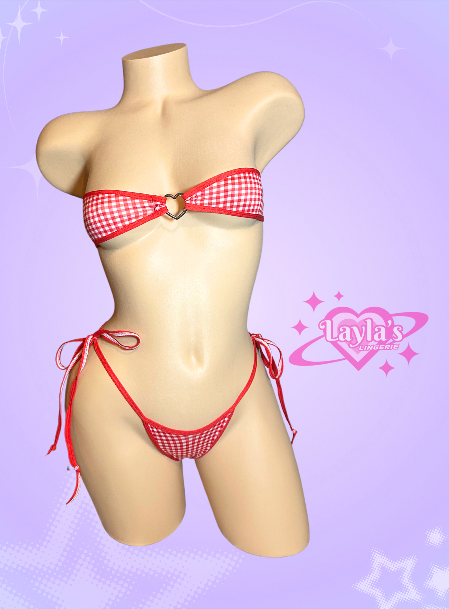 The Gianna Bikini, Gingham with Heart Ring