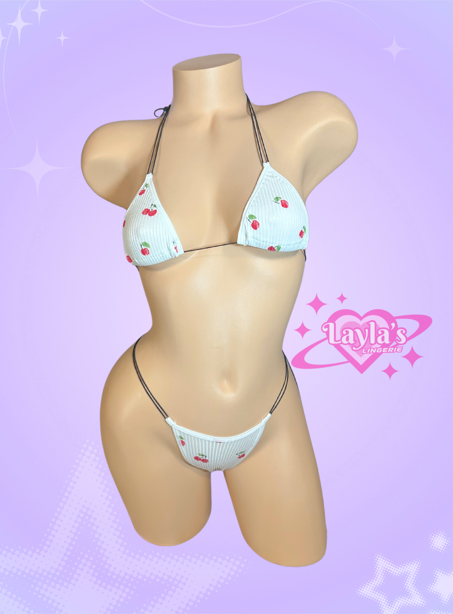 The Vixen Microkini, Ribbed Knit White Cherry Print