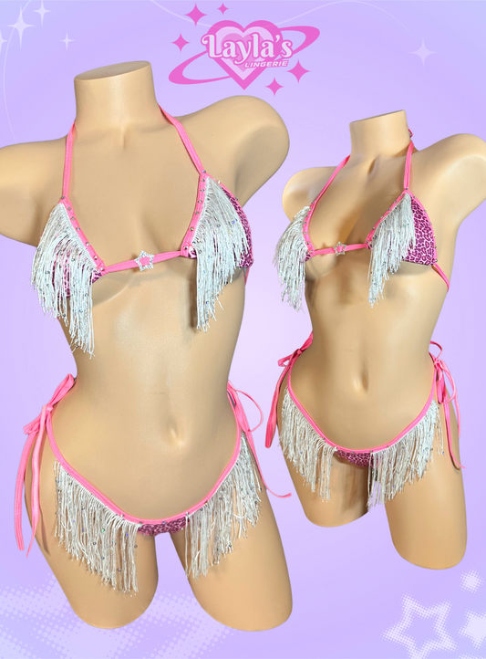 Pink Cheetah Fringe Bikini