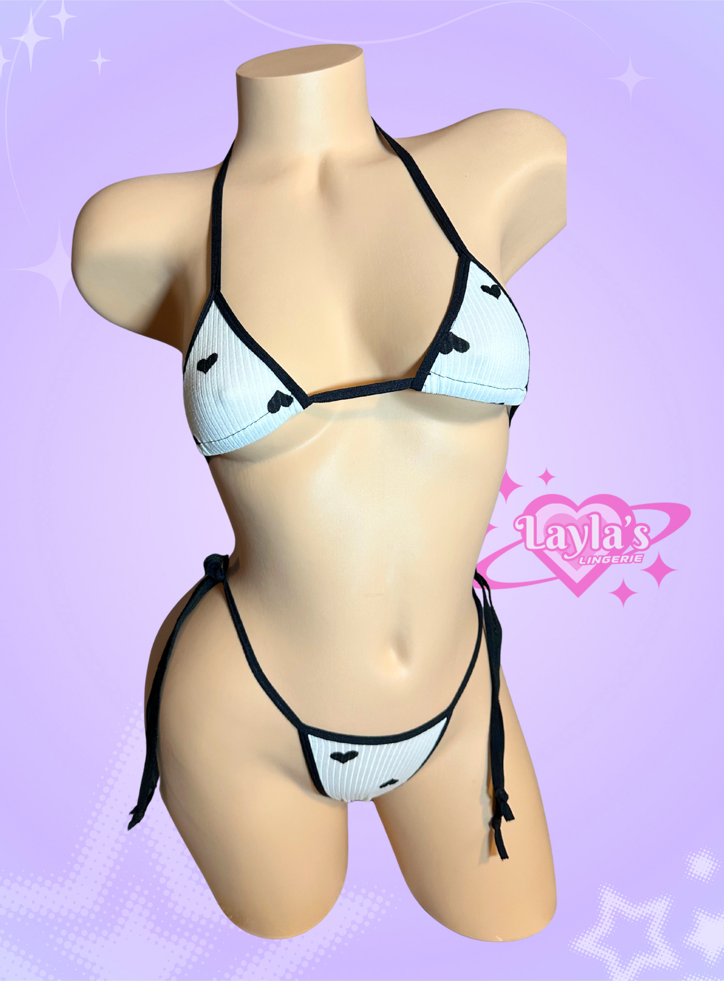 Black and White Heart Pattern Bikini