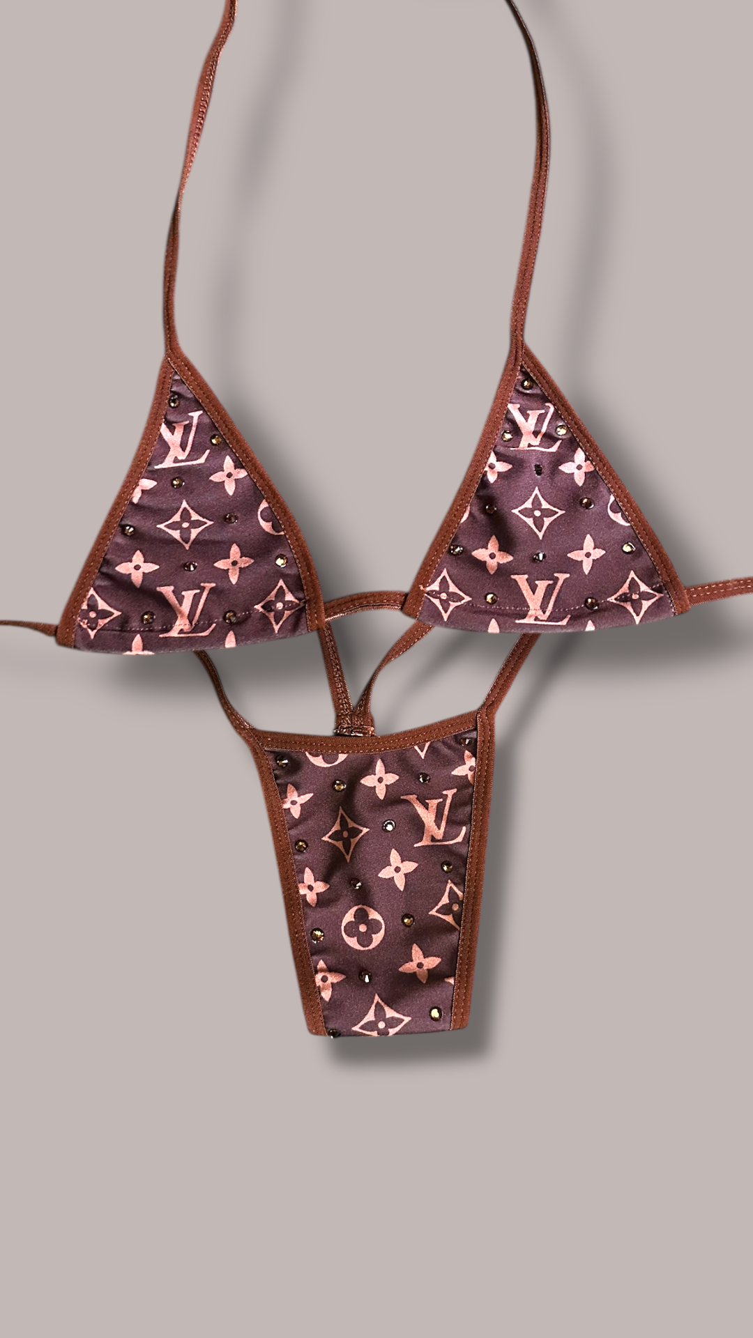 Designer Inspired Brown Rhinestone 2 Piece Set