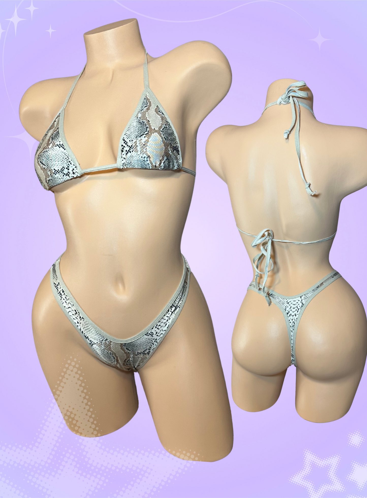 Beige snakeskin two piece thong bikini
