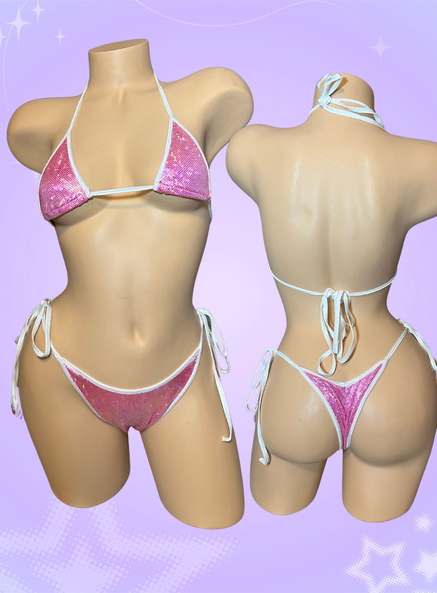 Pink and White Holographic Cheeky Two Piece Bikini