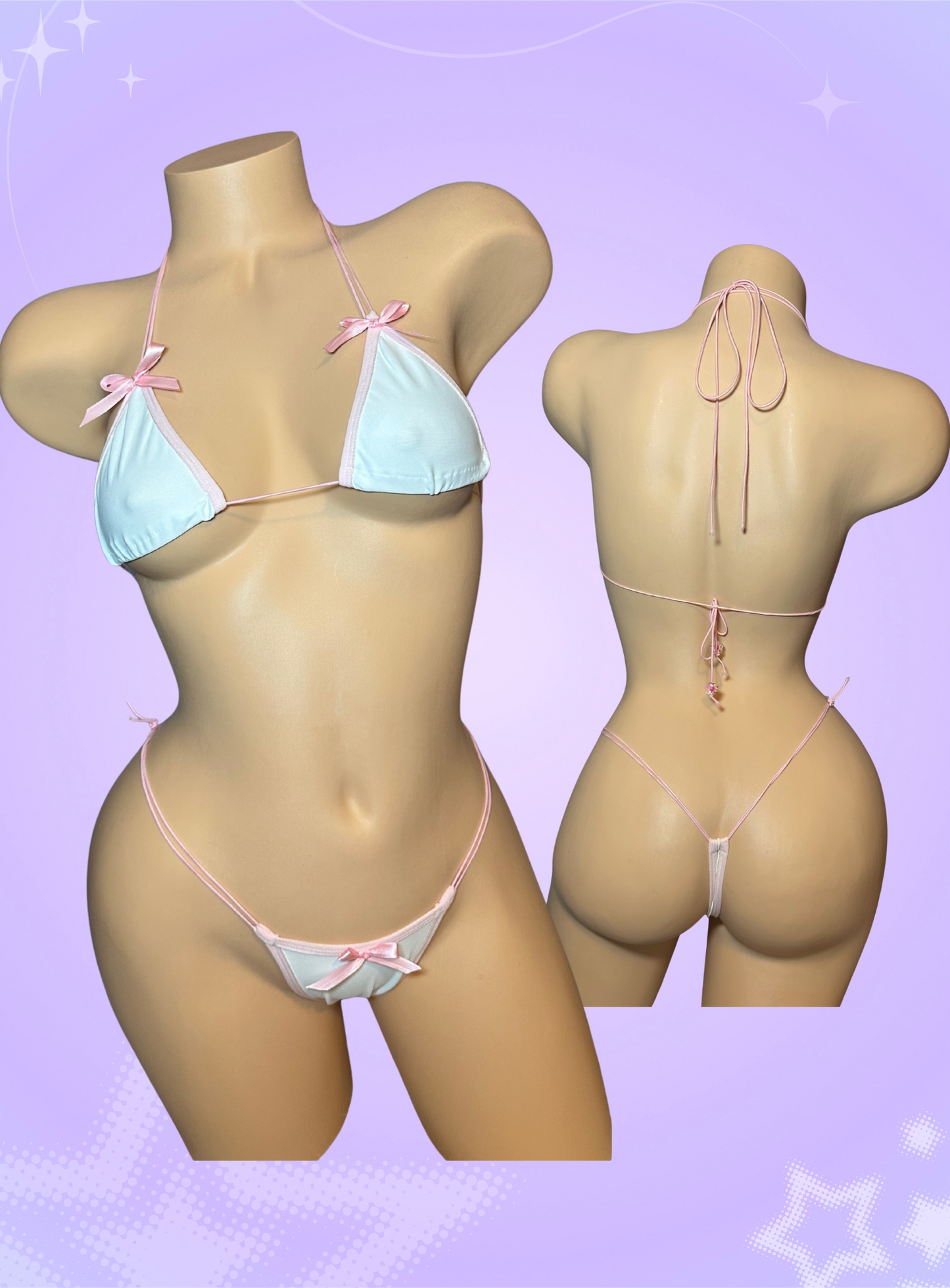 The Vixen Microkini, White and Pink with Bows