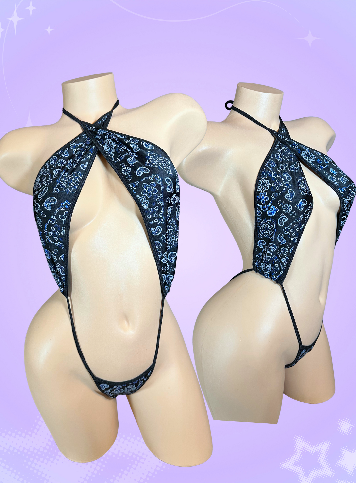 The Asha One Piece, Black and Blue Holographic Paisley