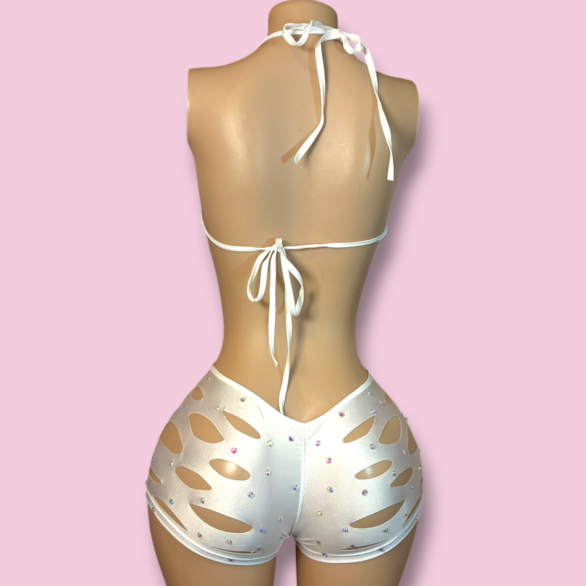 White Slit Shorts Set