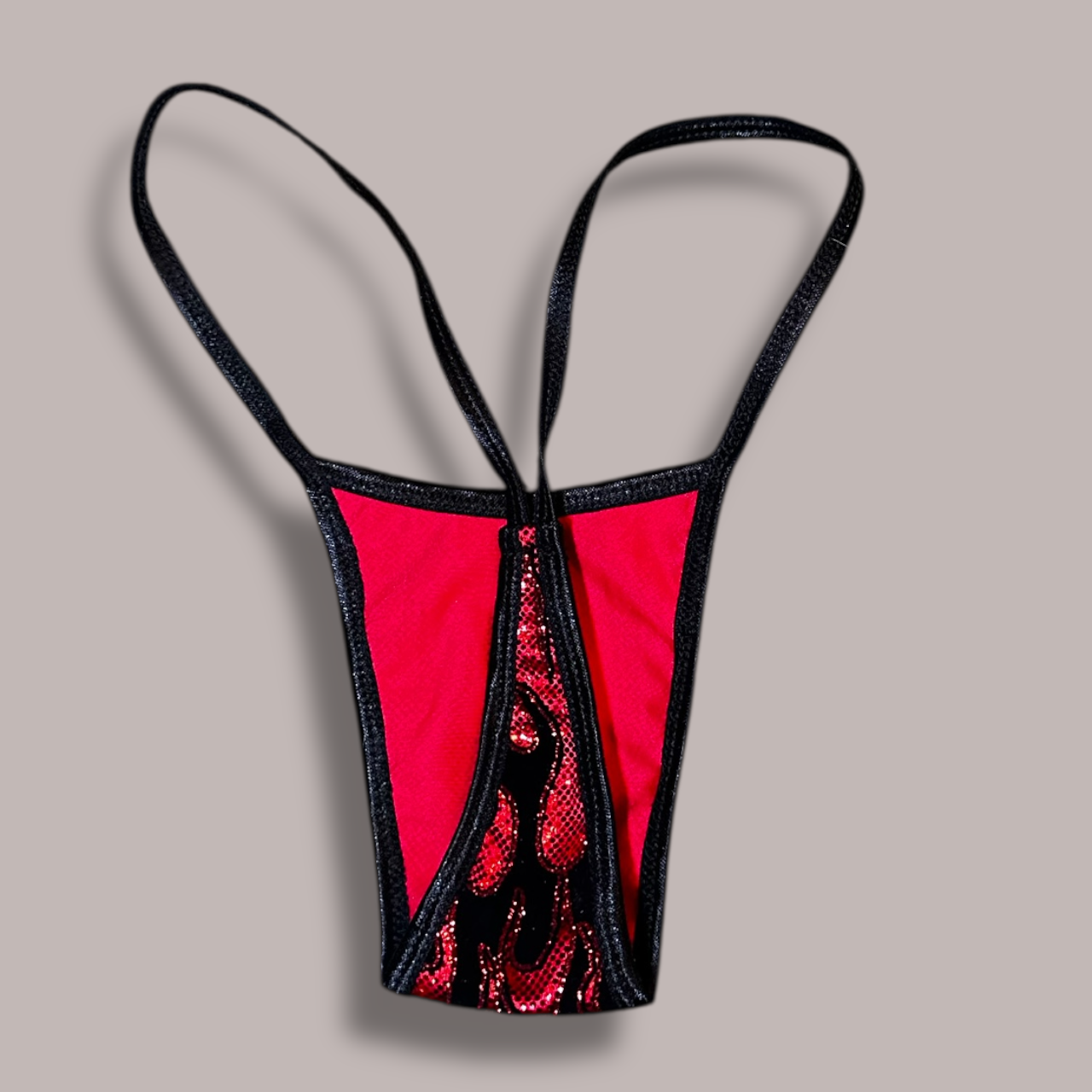 Black + Red Holographic Flames Thong Bikini