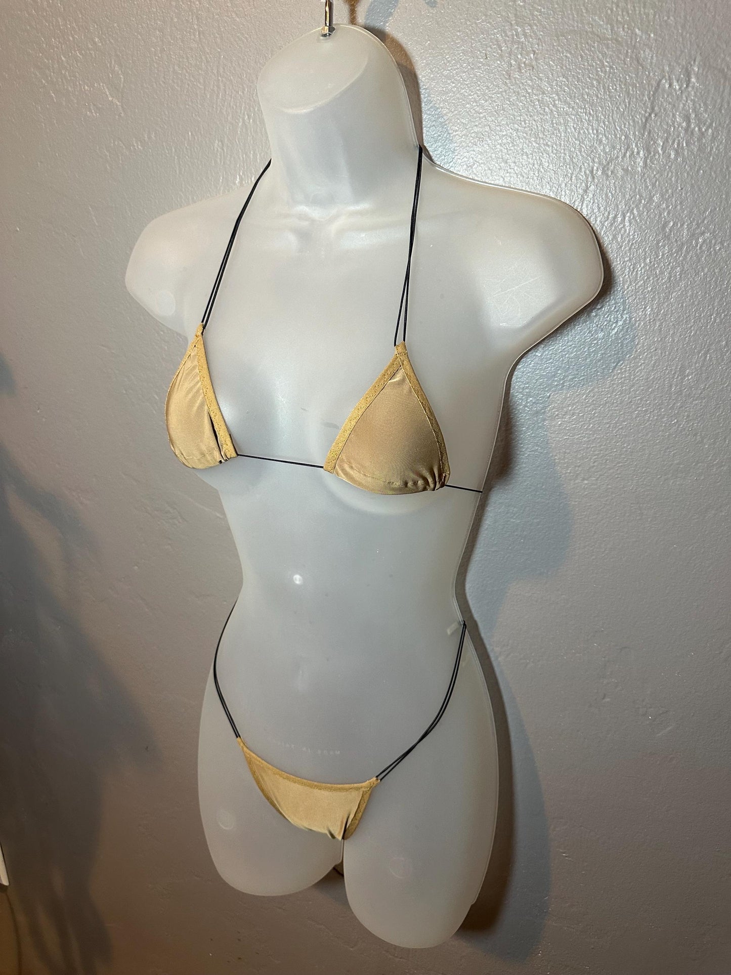 Khaki Stripper Microkini; Exotic Dancewear Brown Low Cut Thong Bikini Lingerie,