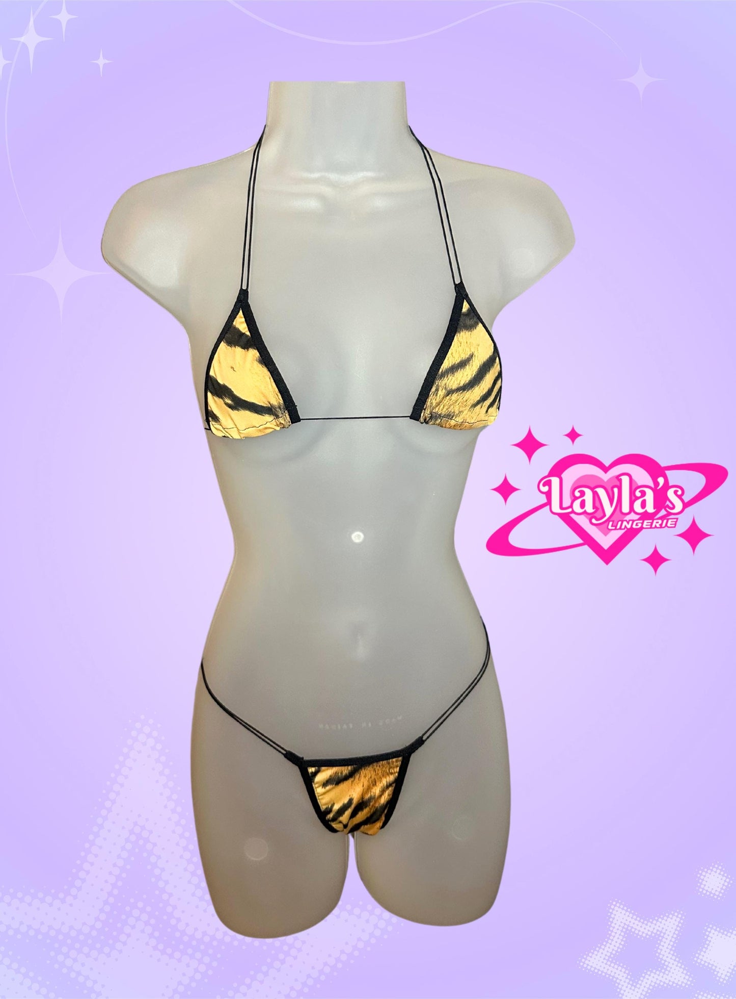 Tiger Print Thong Microkini, Stripper Exotic Dancer String Adjustable Bikini animal print y2k sexy lingerie