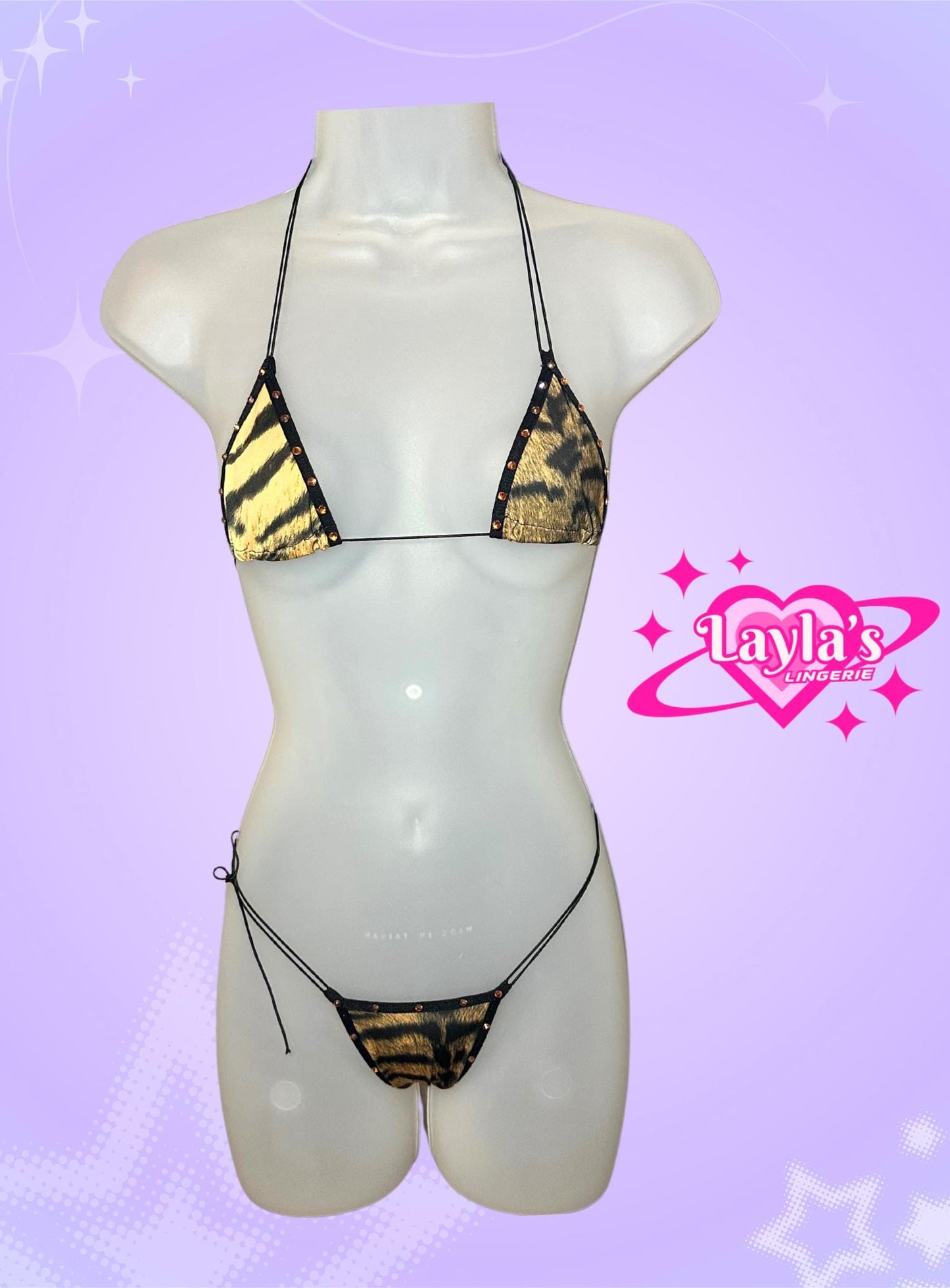 Tiger Print Thong Microkini, Stripper Exotic Dancer String Adjustable Bikini animal print y2k sexy lingerie