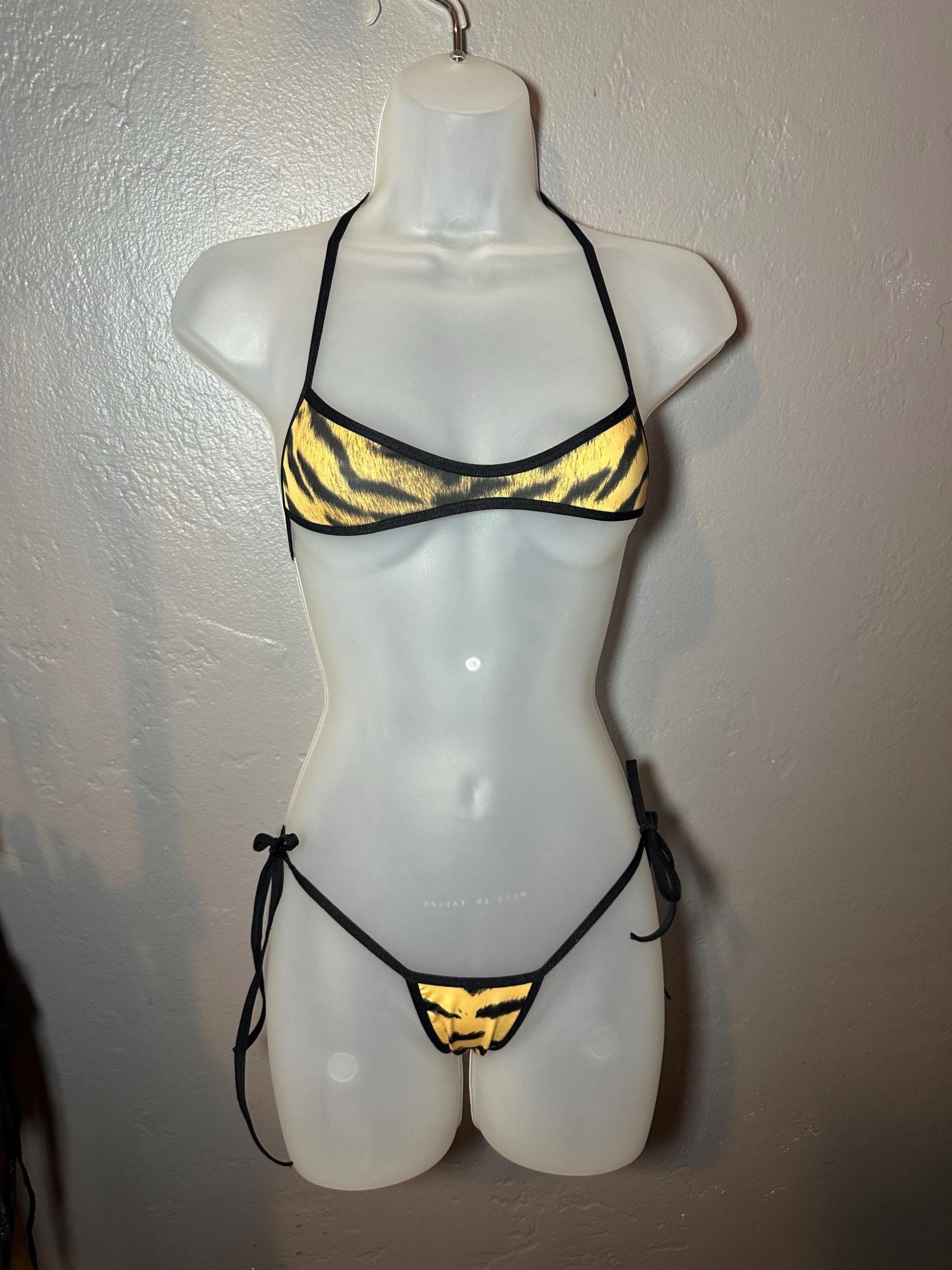 Tiger Print Stripper Thong Bikini; animal y2k print Exotic Dancewear