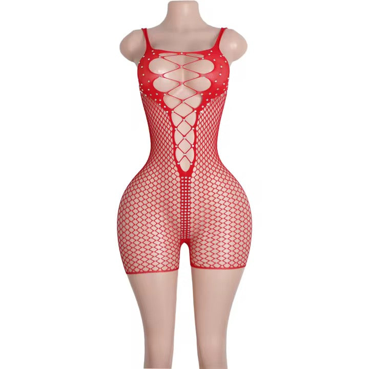 Rhinestone Fishnet Romper