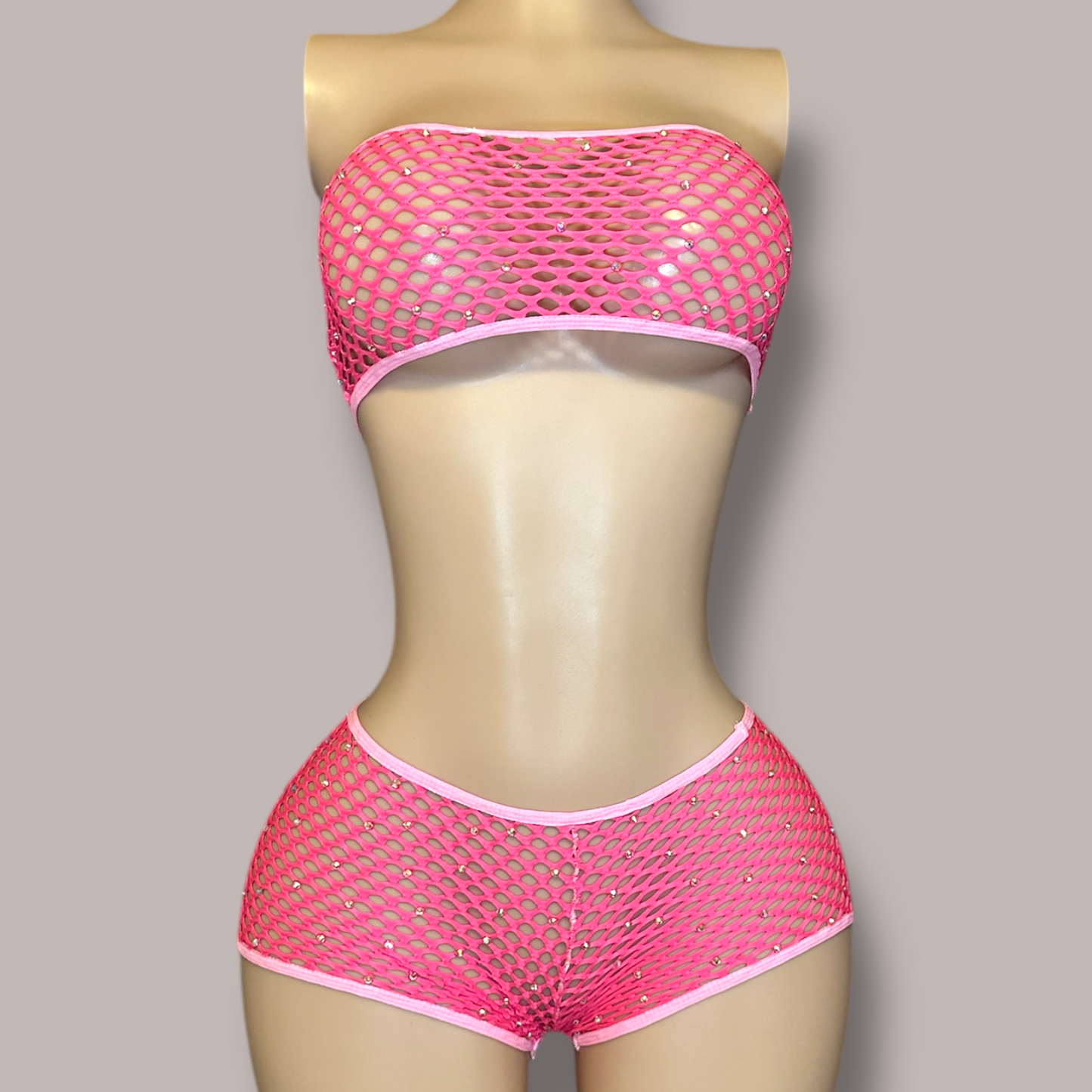Bubblegum Pink 2 pc Fishnet Set