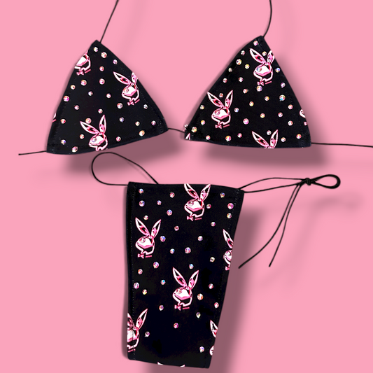 The Nova Microkini, Black + Pink Bunny with Rhinestones