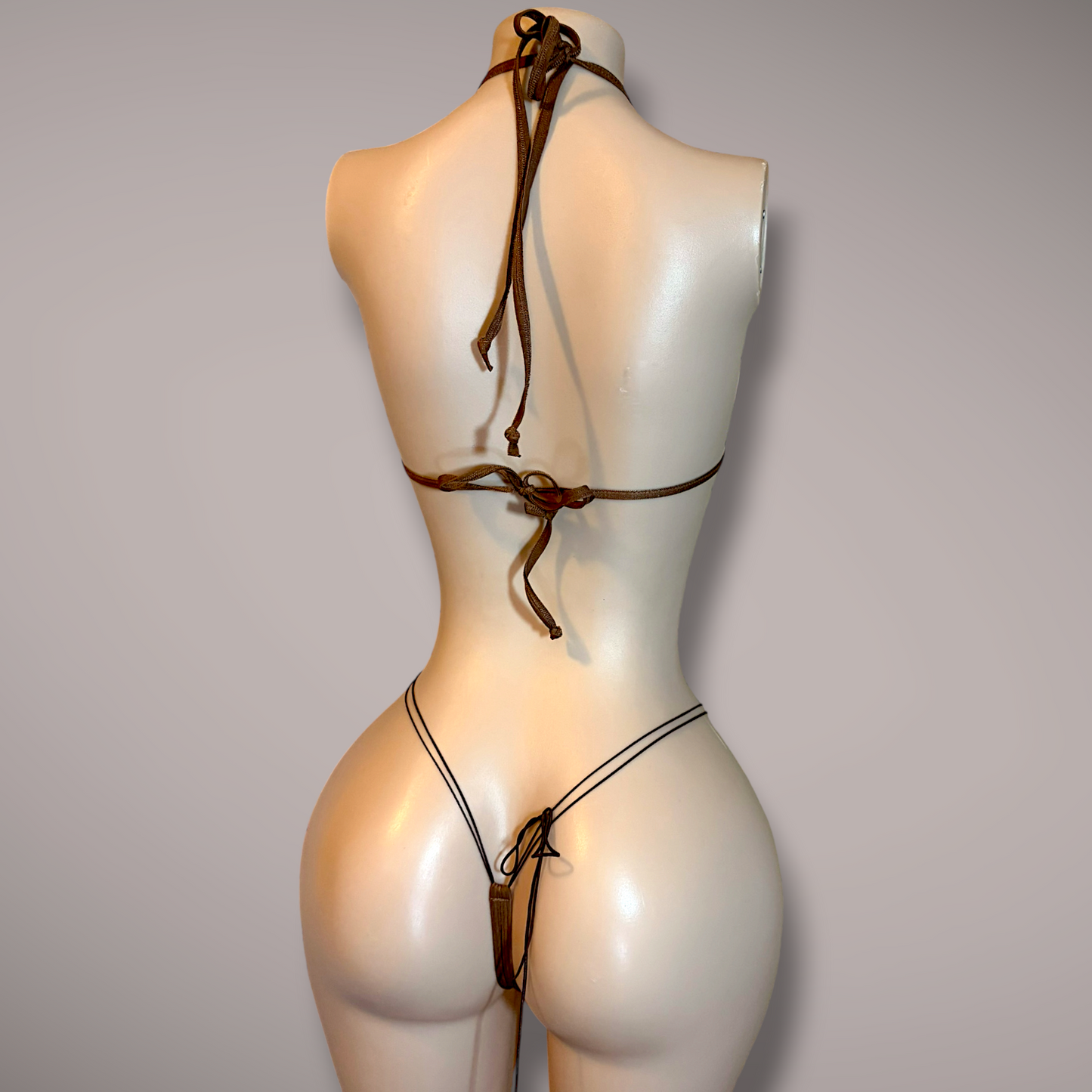 Brown Rhinestone 2 Piece Thong Set