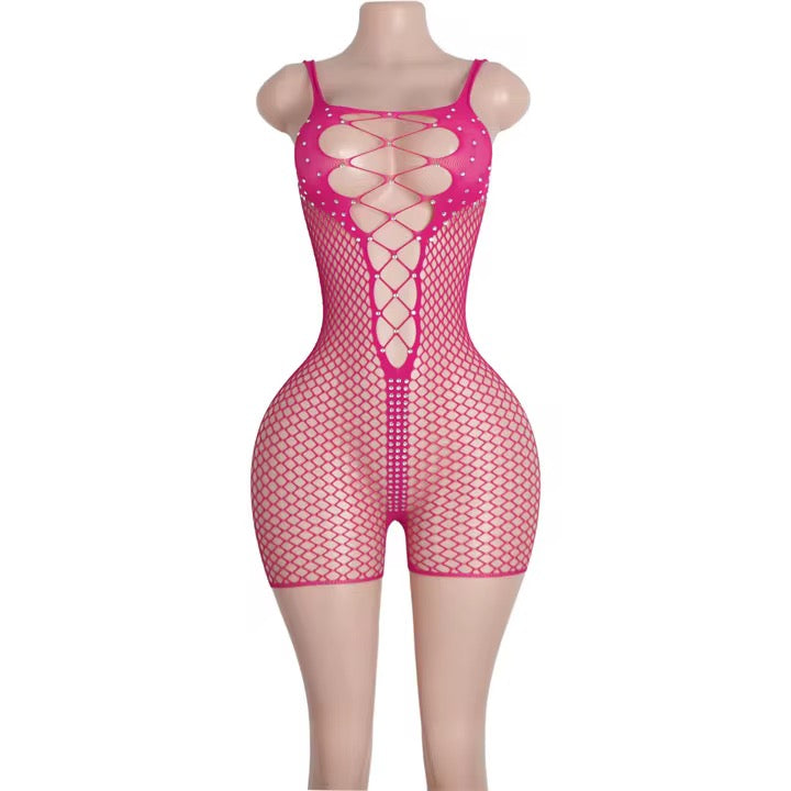 Rhinestone Fishnet Romper